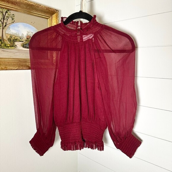 Gilner Farrar Dell Chiffon Blouse Ruby Burgundy Maroon Size Small - Picture 3 of 10